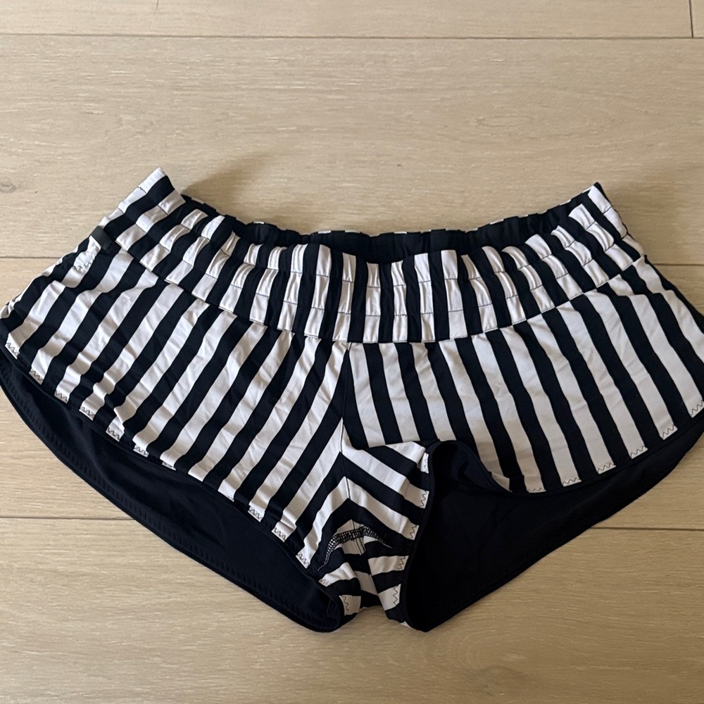 Lululemon Athletica Black and White Striped Athletic Shorts